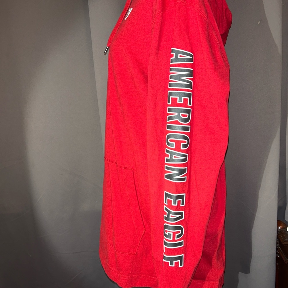 American Eagle Red Super Soft Hoodie L Tall Sleeve Logo LT